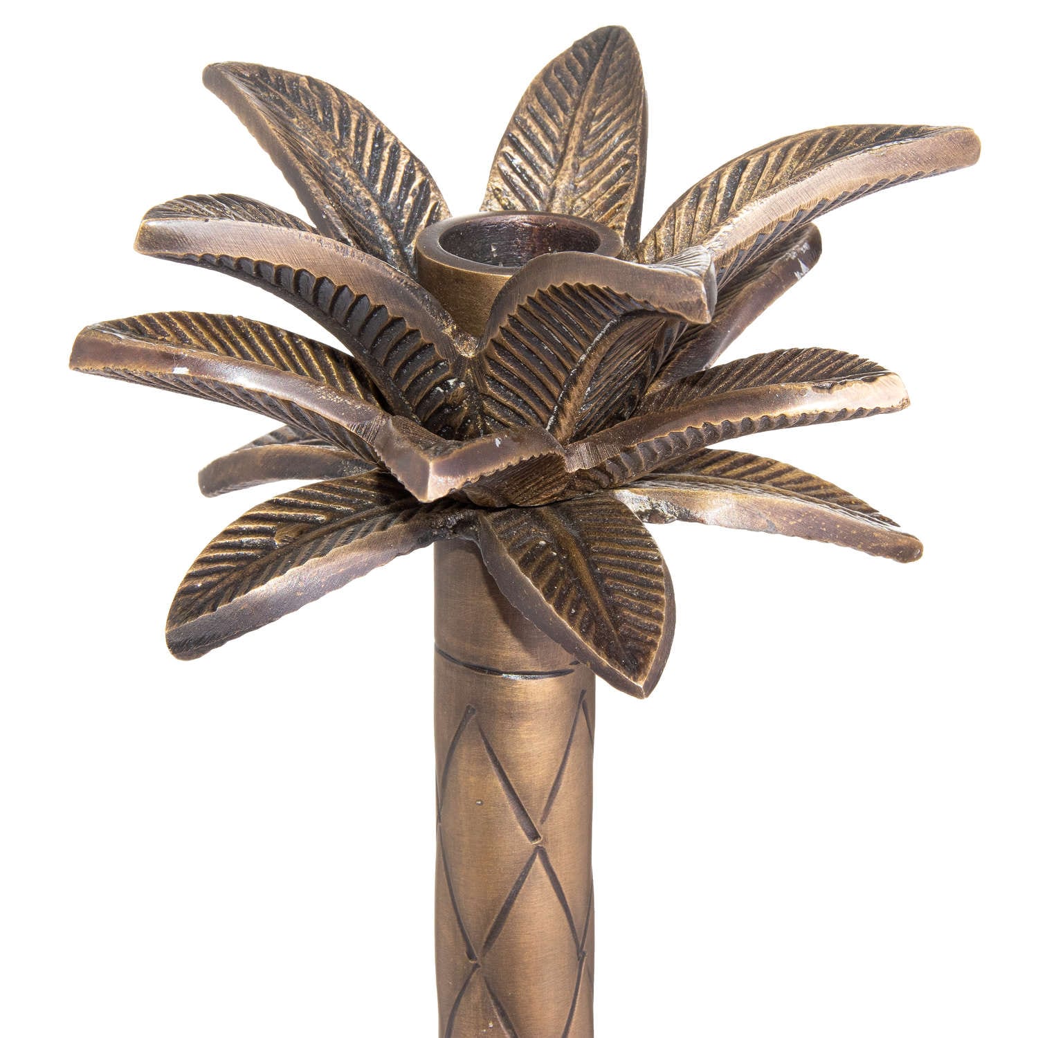 Large Palm Tree Candle Holder In Antique Brass Finish | Cynamour Furniture