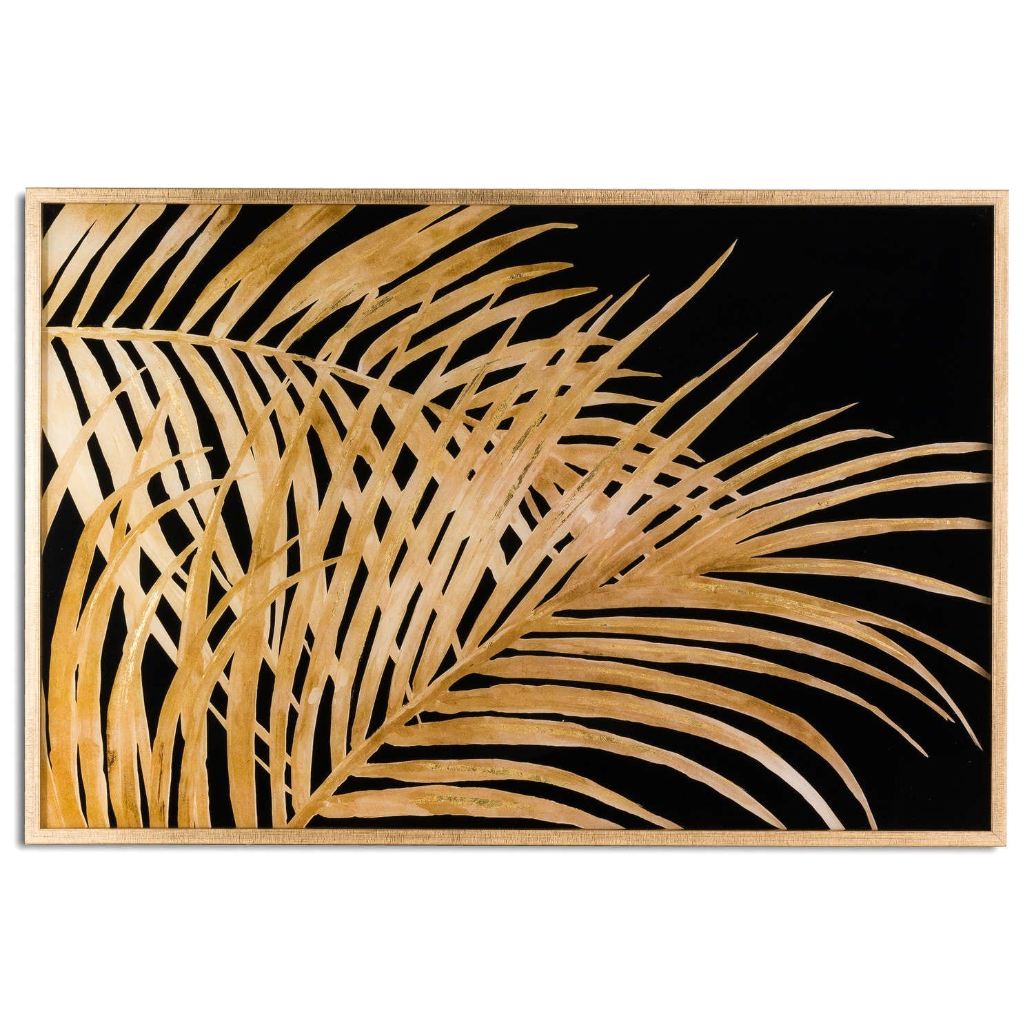 Large Metallic Palm Leaf Glass Image In Gold Frame | Cynamour Furniture