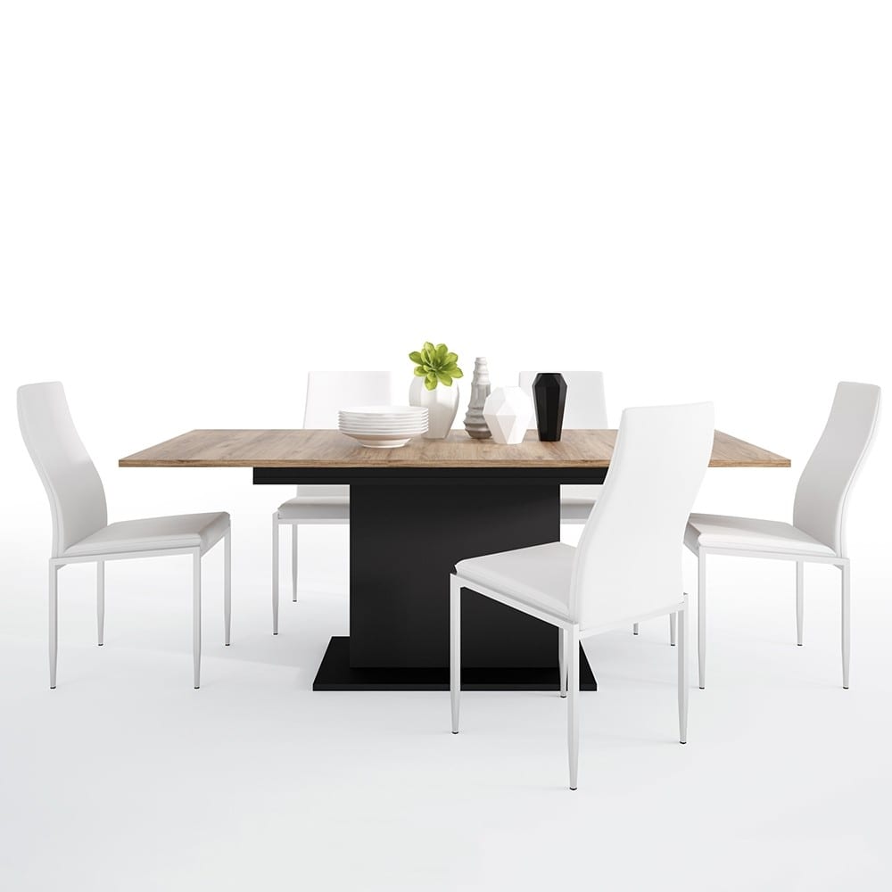 Dining Set Package Brolo Extending Dining Table 6 Milan High Back Chair White Cynamour Furniture